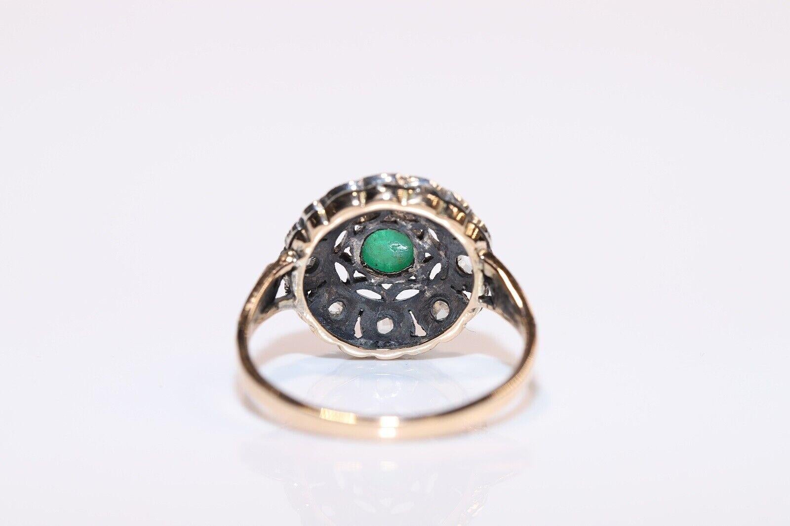 Women's Antique Circa 1900s 14k Gold Top Silver Natural Rose Cut Diamond  Emerald Ring For Sale