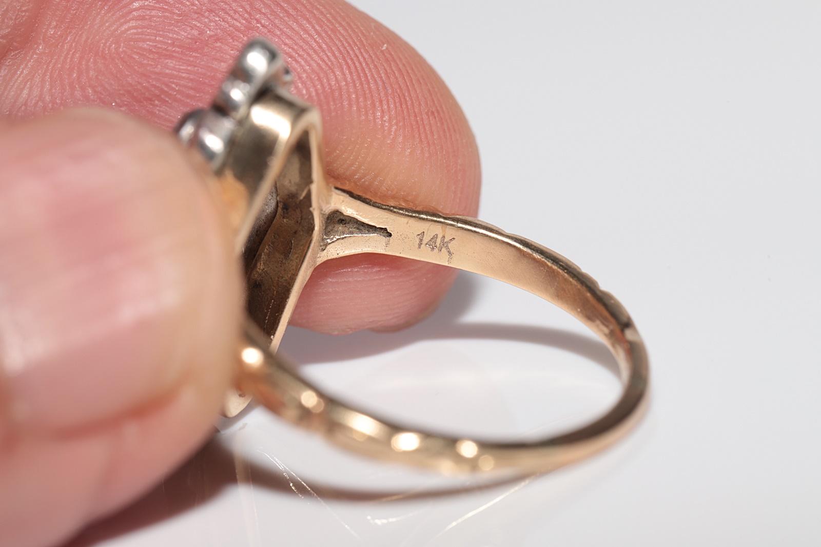 Bague navette ancienne datant des années 1900, or 14 carats, argent et diamants naturels taille rose en vente 5