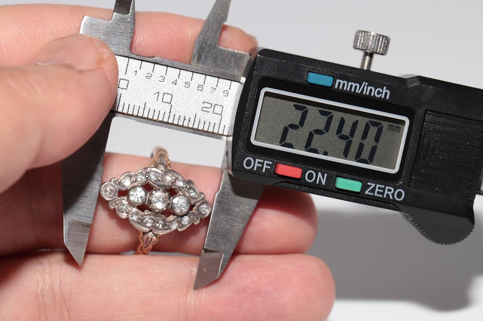 Bague navette ancienne datant des années 1900, or 14 carats, argent et diamants naturels taille rose en vente 6