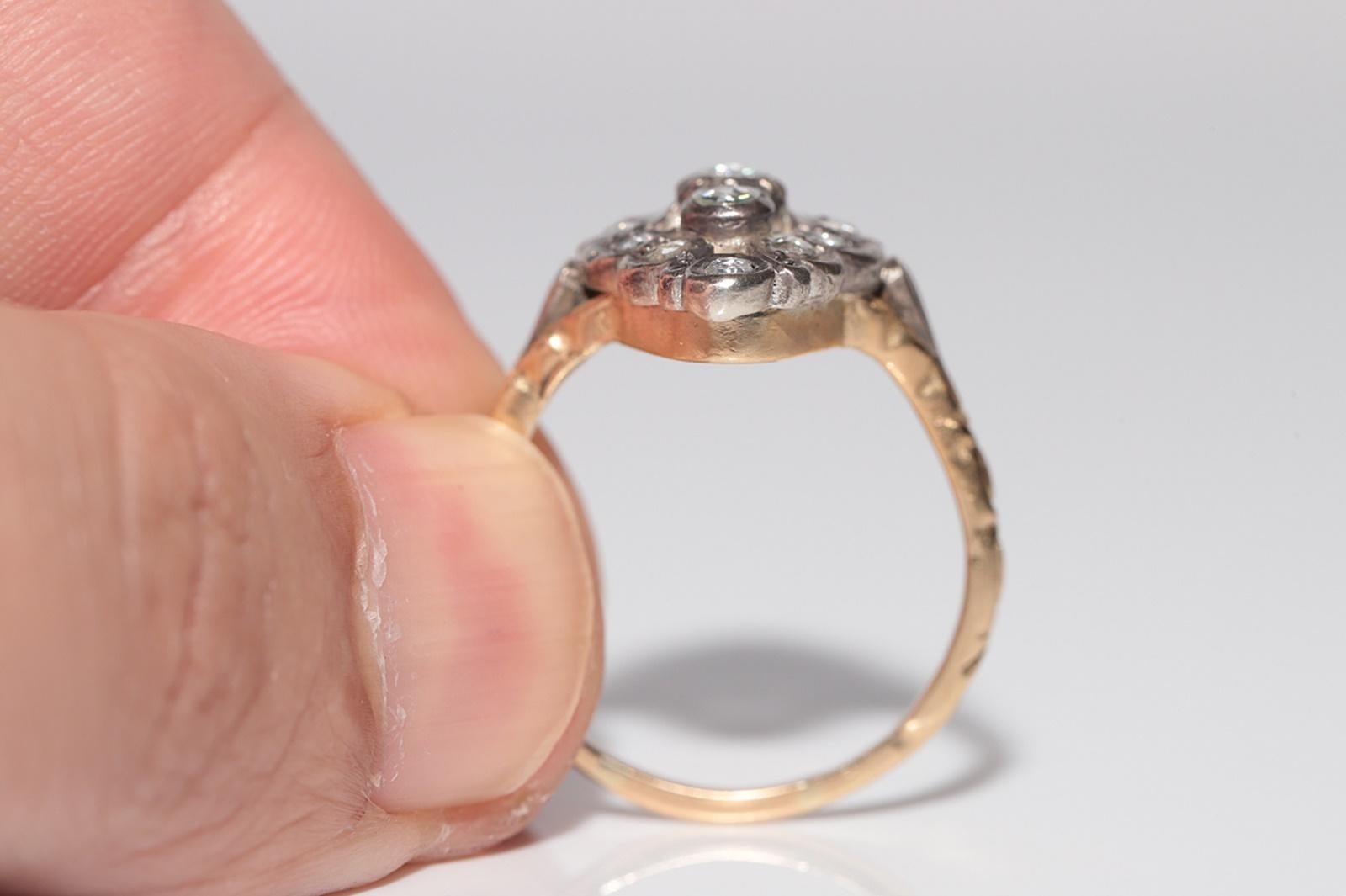 Bague navette ancienne datant des années 1900, or 14 carats, argent et diamants naturels taille rose en vente 2