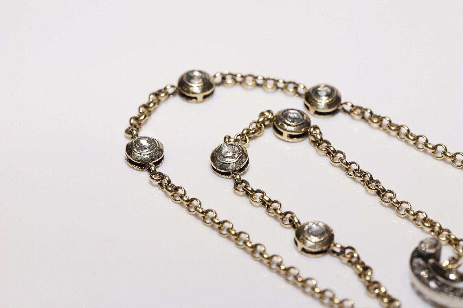 Antike Circa 1900er Jahre 14k Gold Platin Silber natürlicher Diamant im Rosenschliff  Halskette im Angebot 6