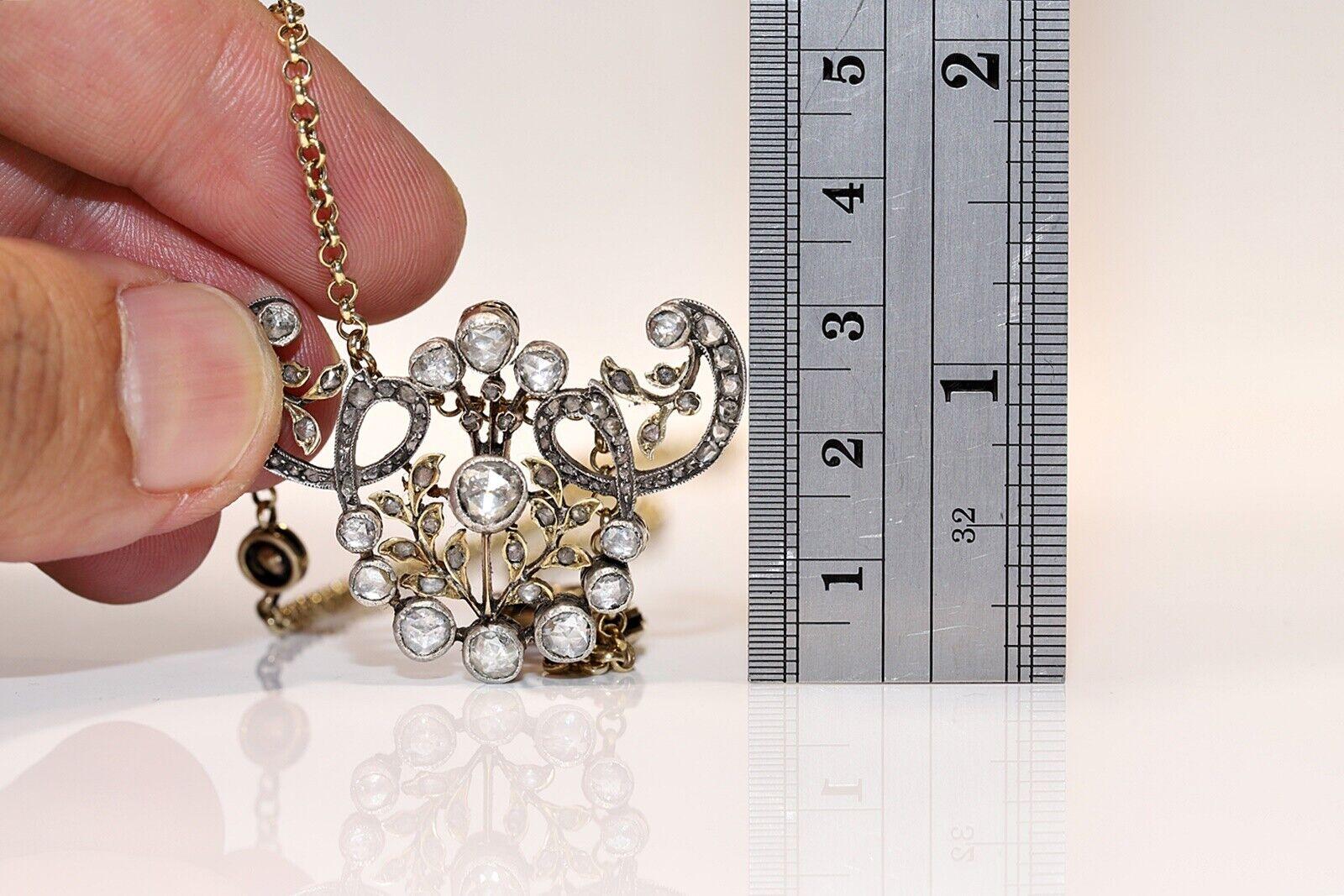 Antike Circa 1900er Jahre 14k Gold Platin Silber natürlicher Diamant im Rosenschliff  Halskette im Angebot 8