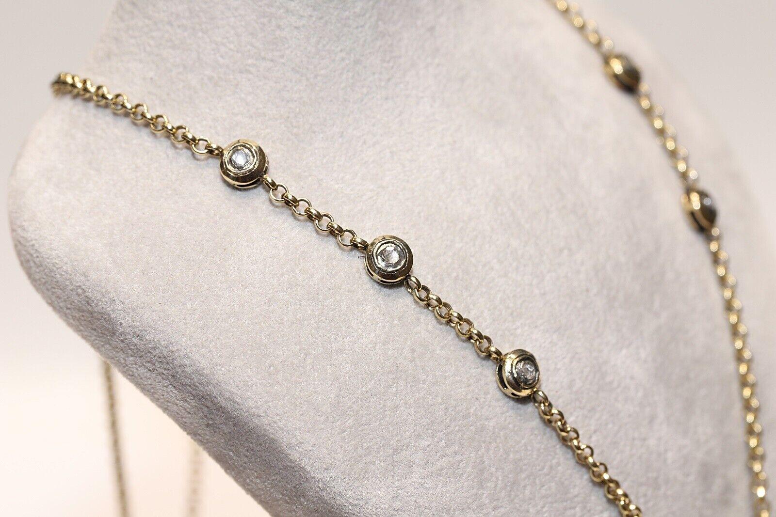 Women's Antique Circa 1900s 14k Gold Top Silver Natural Rose Cut Diamond Necklace  For Sale