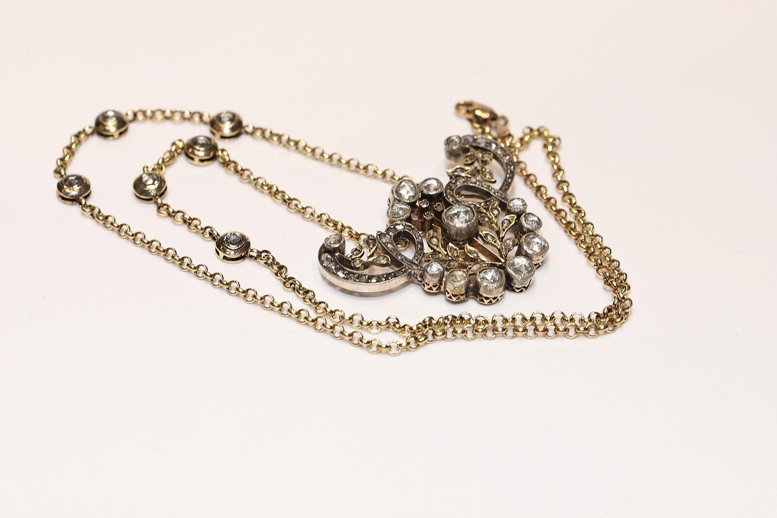 Antico, CIRCA 1900, Oro 14k, Argento, Diamante Naturale Taglio Rosa  Collana in vendita 3