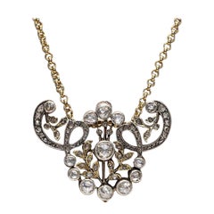 Antique datant des années 1900, or 14 carats, argent et diamants naturels taille rose  Collier