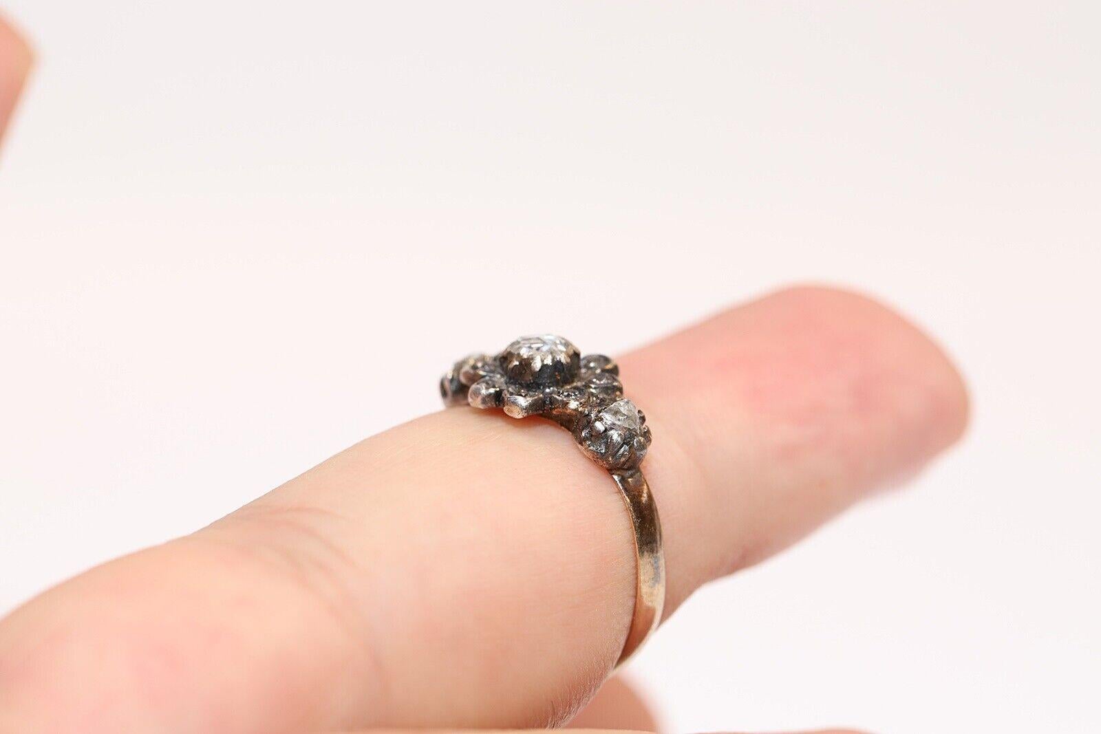 Antique Circa 1900s 14k Gold Top Silver Natural Rose Cut Diamond Pretty Ring For Sale 5