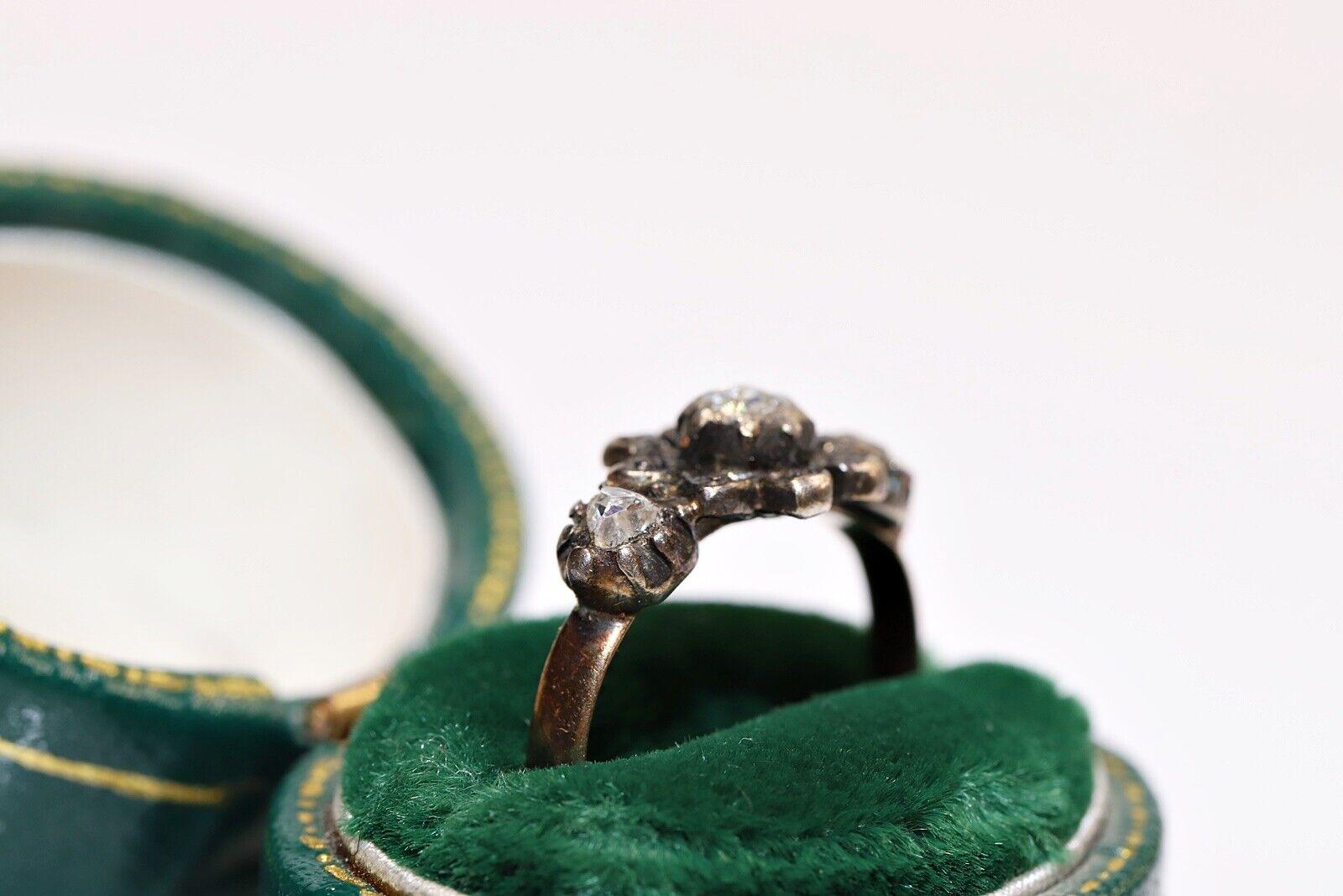 Antique Circa 1900s 14k Gold Top Silver Natural Rose Cut Diamond Pretty Ring For Sale 7