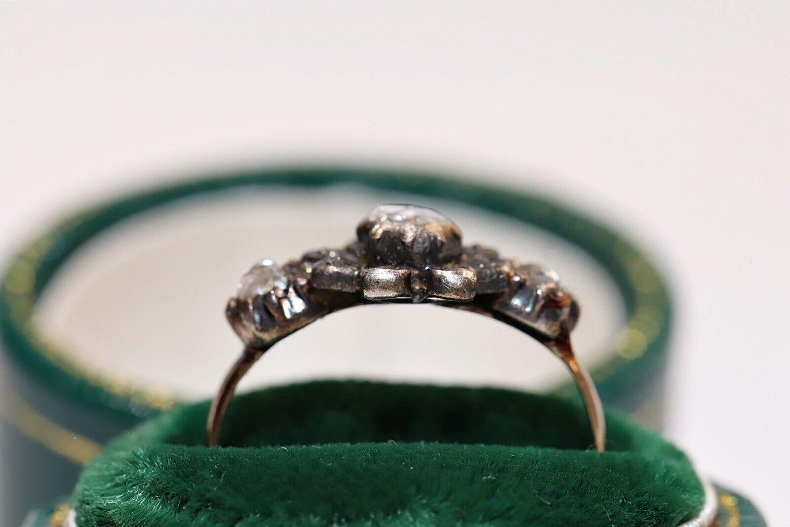 Antique Circa 1900s 14k Gold Top Silver Natural Rose Cut Diamond Pretty Ring For Sale 8