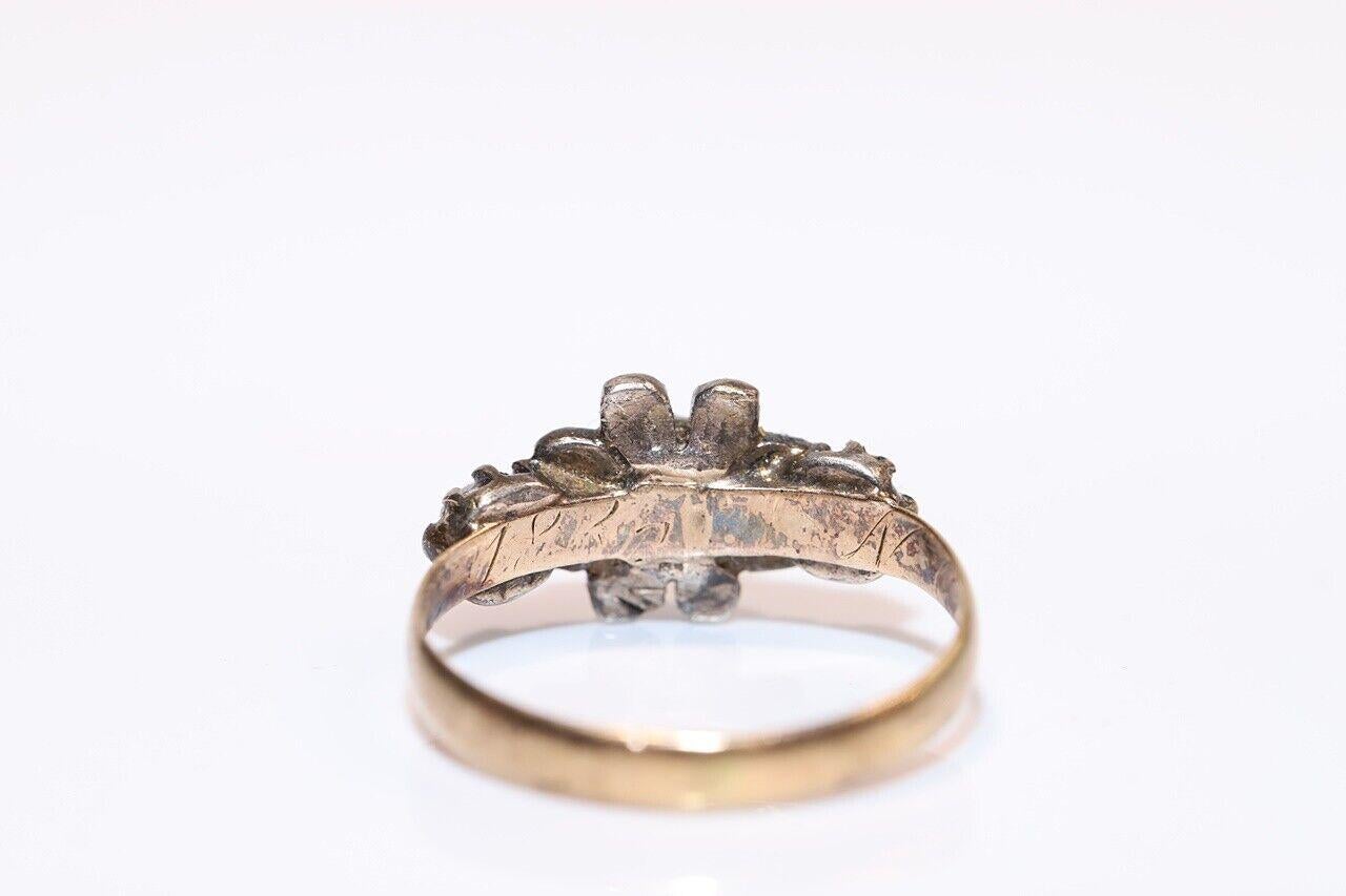 Antique Circa 1900s 14k Gold Top Silver Natural Rose Cut Diamond Pretty Ring For Sale 1