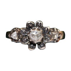 Antique Circa 1900s 14k Gold Top Silver Natural Rose Cut Diamond Pretty Ring