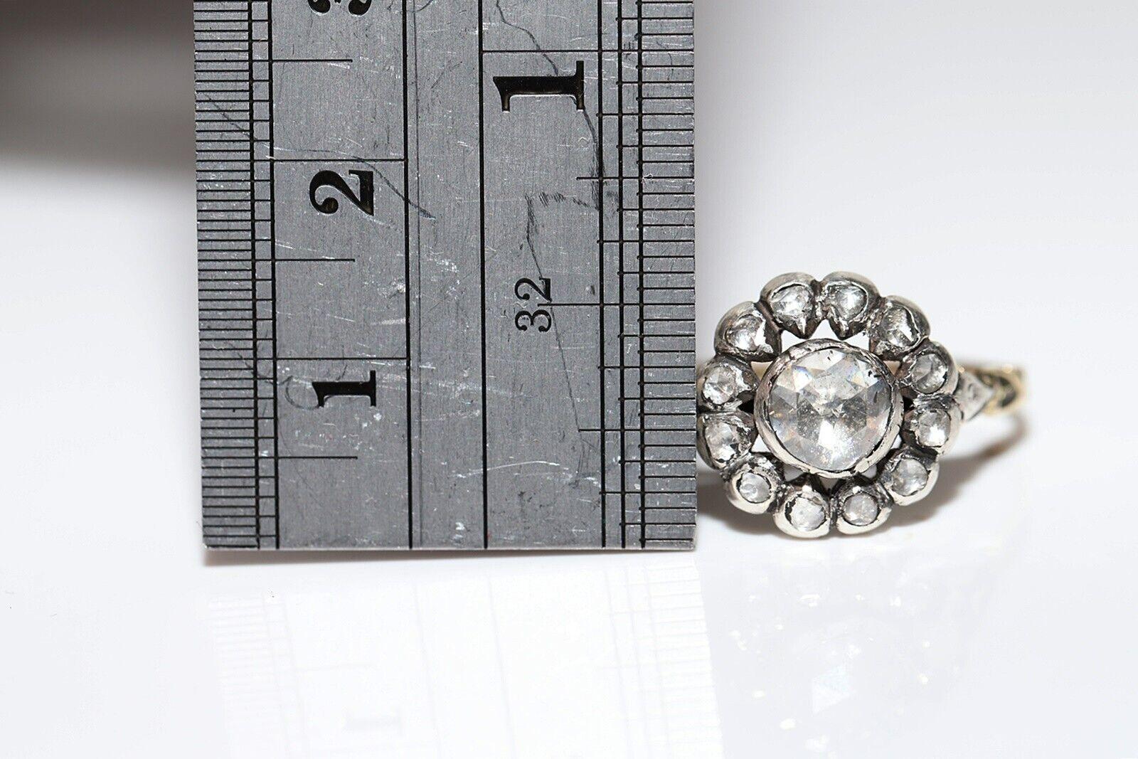 Antique Circa 1900s 14k Gold Top Silver Natural Rose Cut Diamond Ring For Sale 7