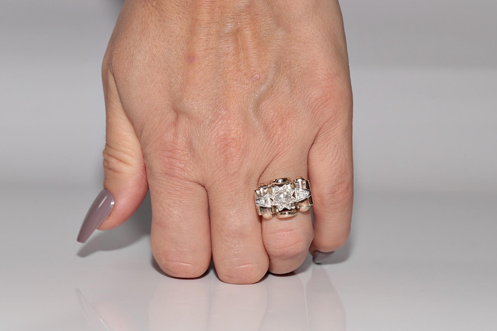 Bague ancienne datant des années 1900, or 14 carats, argent et diamants naturels taille rose en vente 7