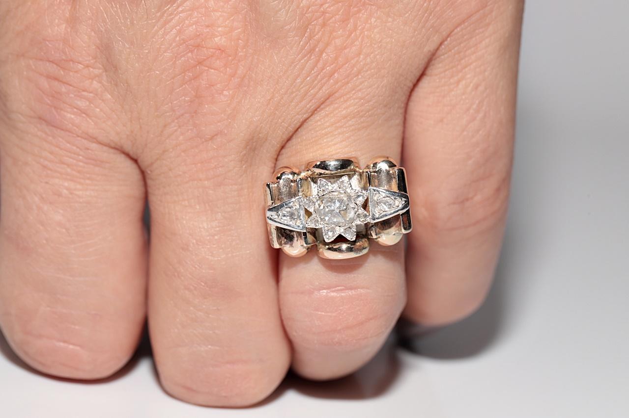 Bague ancienne datant des années 1900, or 14 carats, argent et diamants naturels taille rose en vente 8