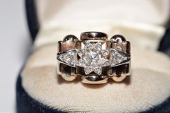 Antique Circa 1900s 14k Gold Top Silver Natural Rose Cut Diamond Ring
