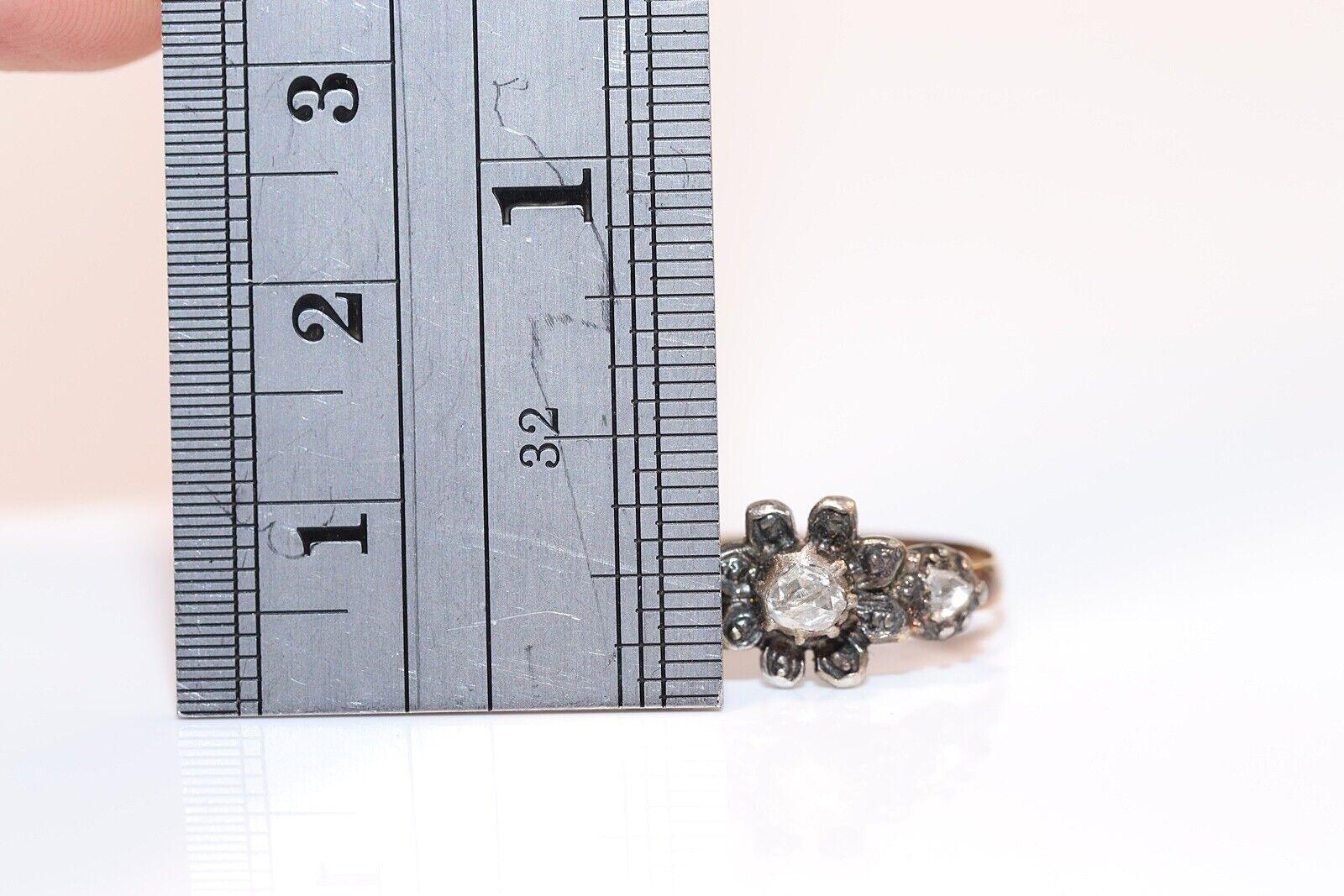 Late Victorian Antique Circa 1900s 14k Gold Top Silver  Natural Rose Cut Diamond Ring  For Sale