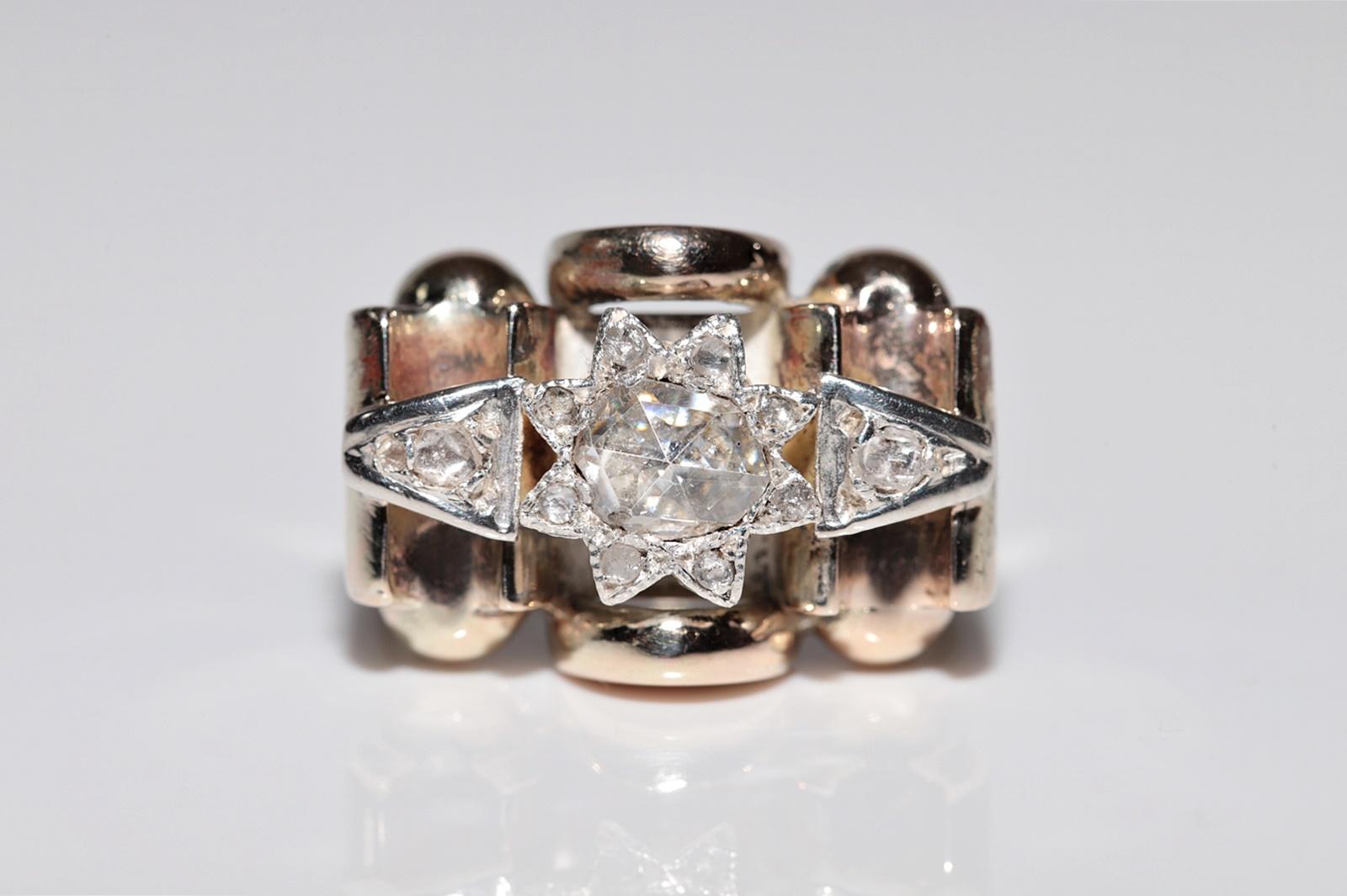 Vittoriano Anello antico del 1900 circa in oro 14k e argento con diamante taglio rosa naturale in vendita