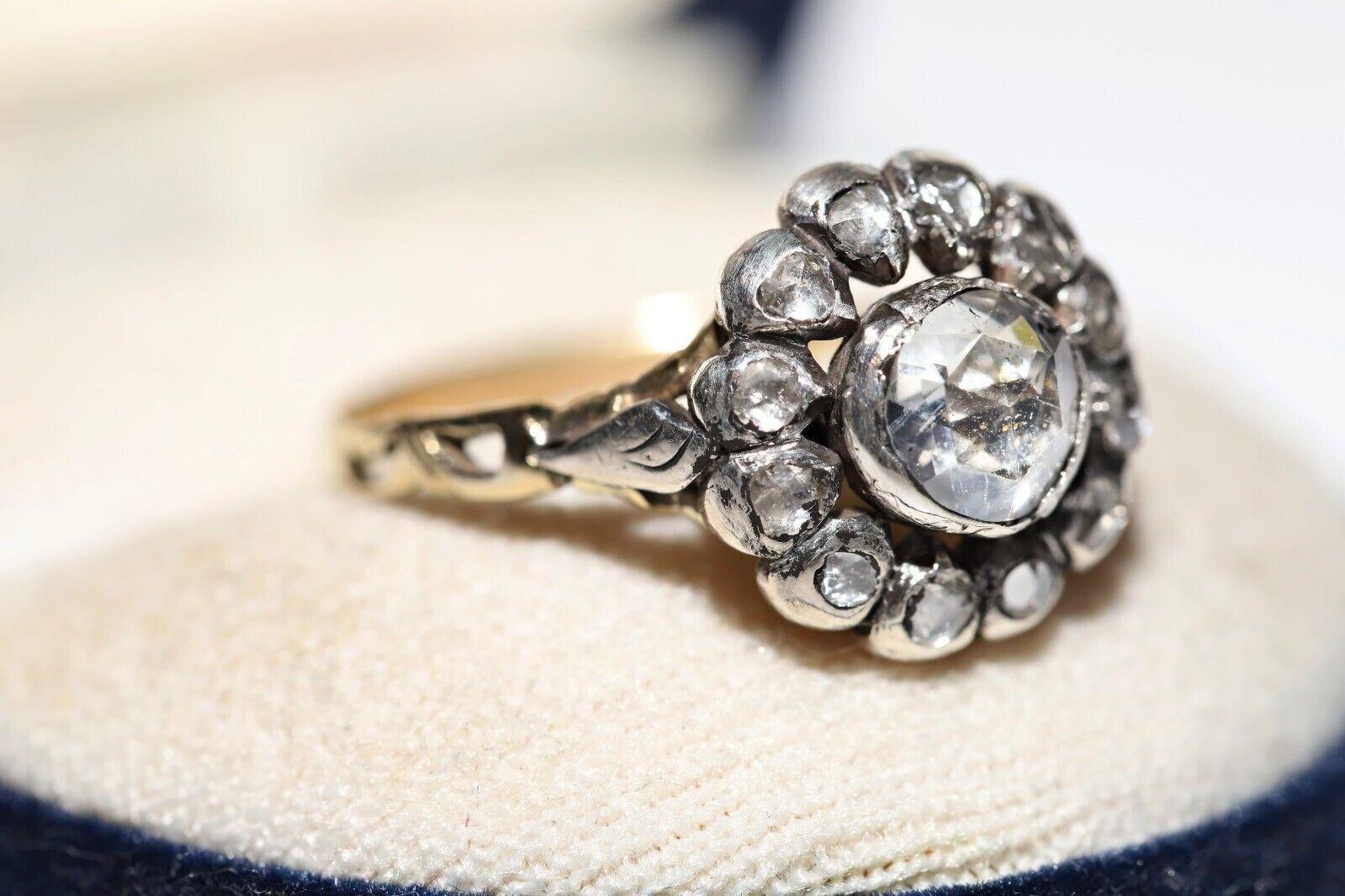 Victorien Bague ancienne datant des années 1900, or 14 carats, argent et diamants naturels taille rose en vente