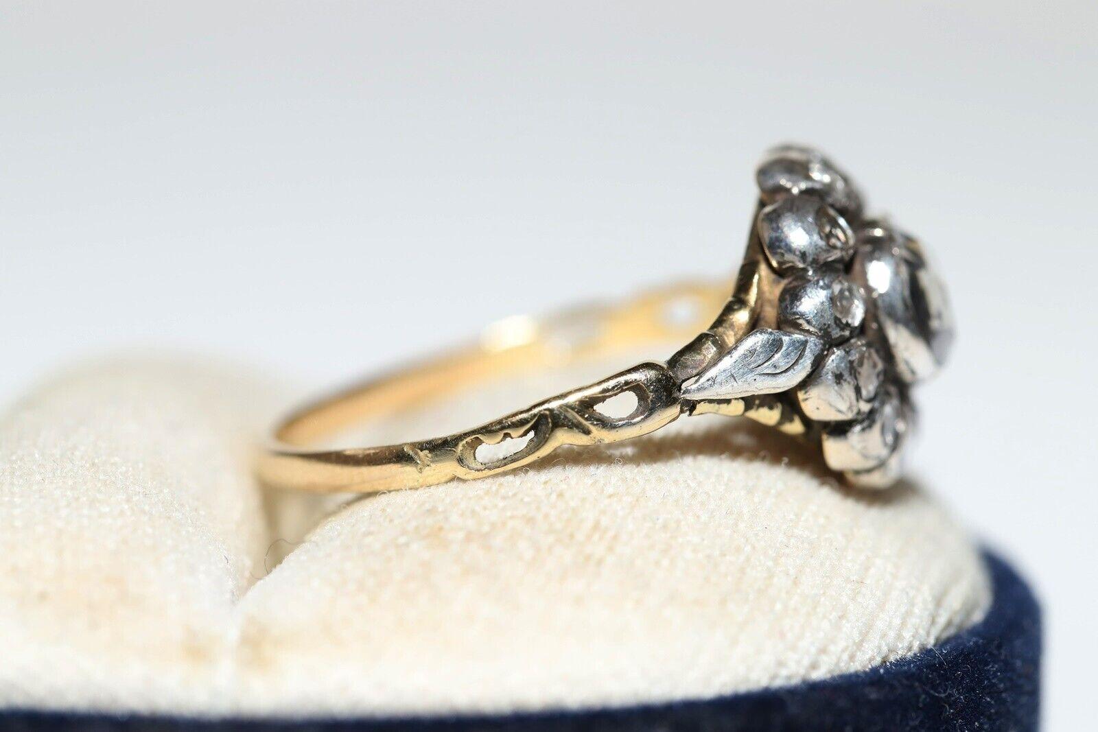 Taille rose Bague ancienne datant des années 1900, or 14 carats, argent et diamants naturels taille rose en vente