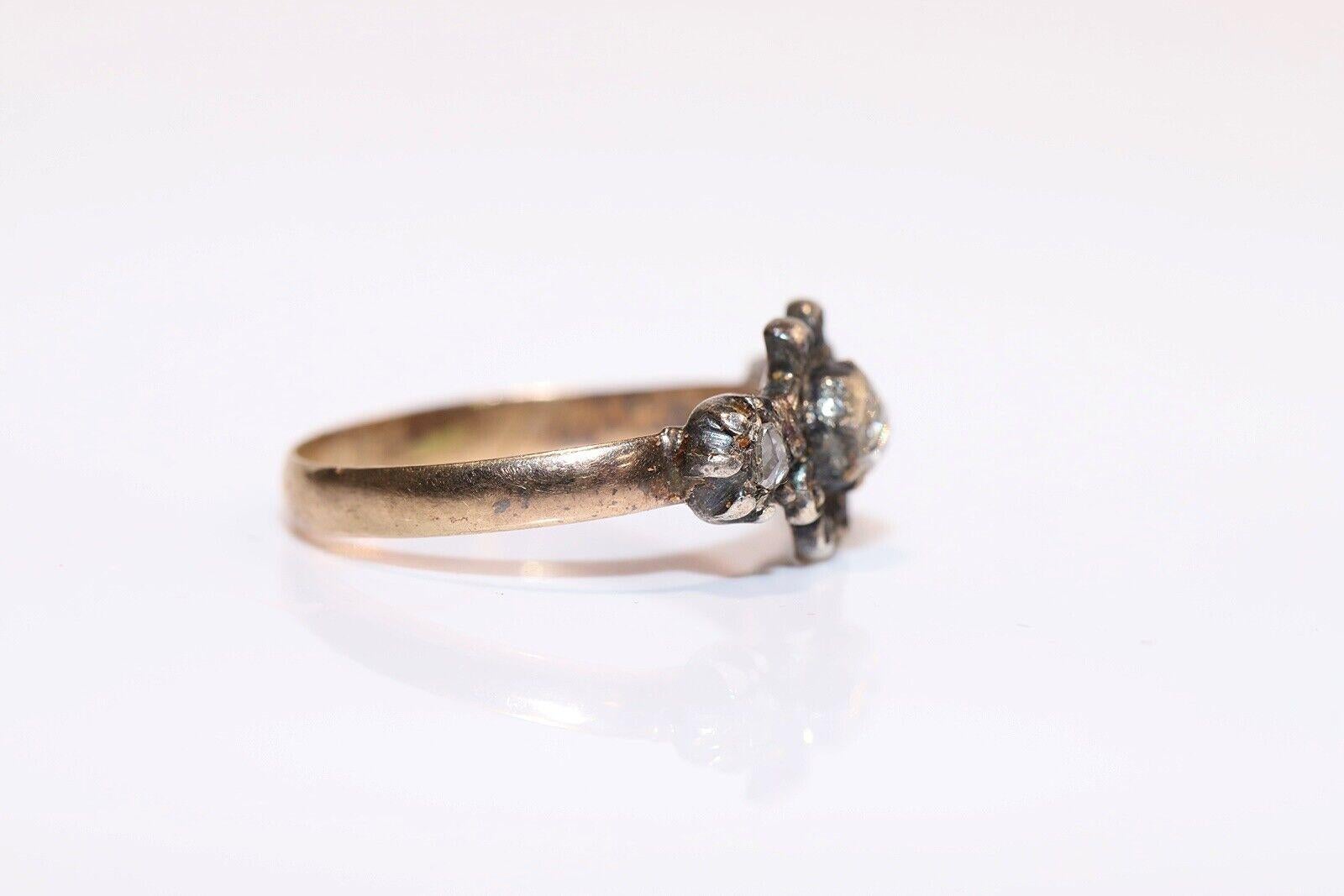 Women's Antique Circa 1900s 14k Gold Top Silver  Natural Rose Cut Diamond Ring  For Sale