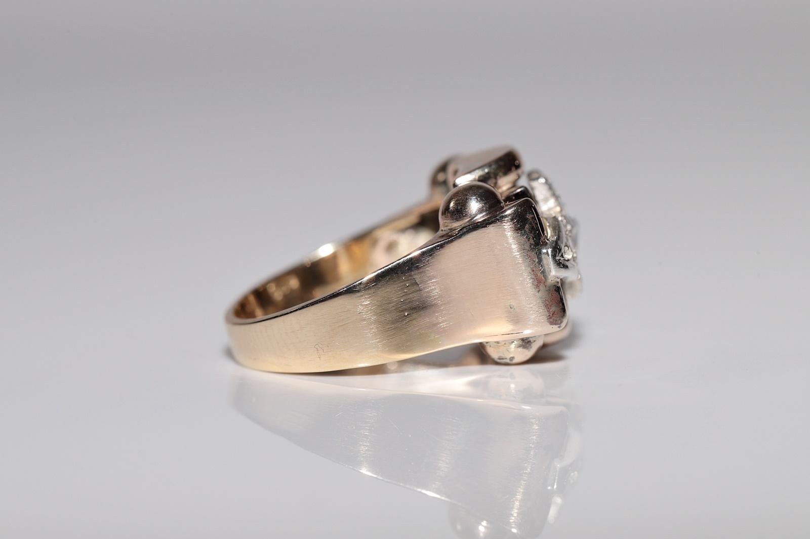 Bague ancienne datant des années 1900, or 14 carats, argent et diamants naturels taille rose Bon état - En vente à Fatih/İstanbul, 34