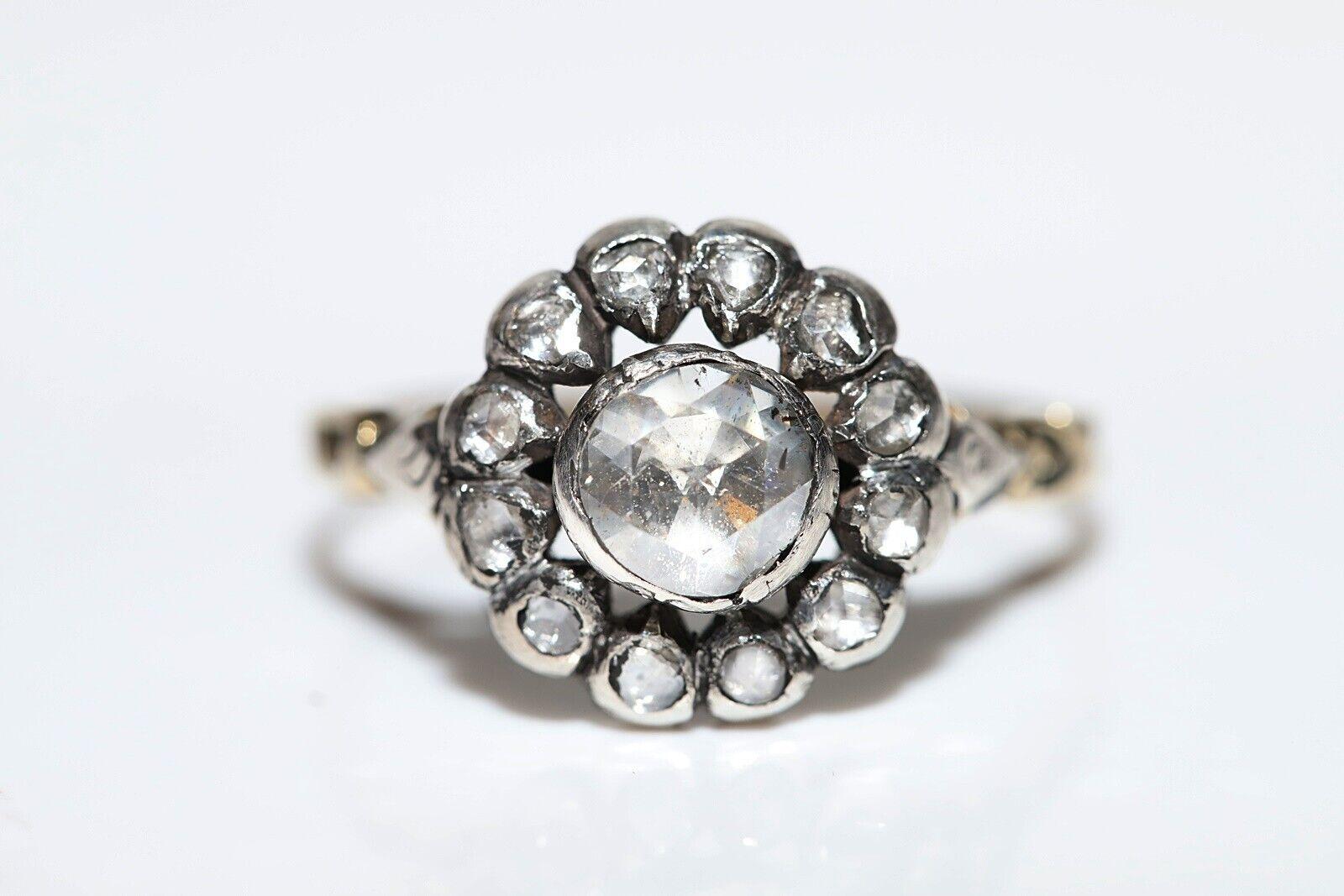 Bague ancienne datant des années 1900, or 14 carats, argent et diamants naturels taille rose Bon état - En vente à Fatih/İstanbul, 34