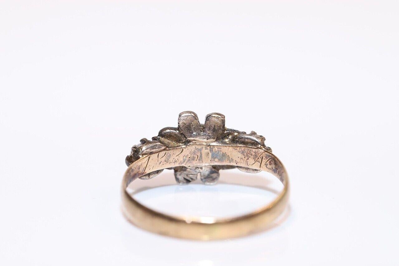 Antique Circa 1900s 14k Gold Top Silver  Natural Rose Cut Diamond Ring  For Sale 1
