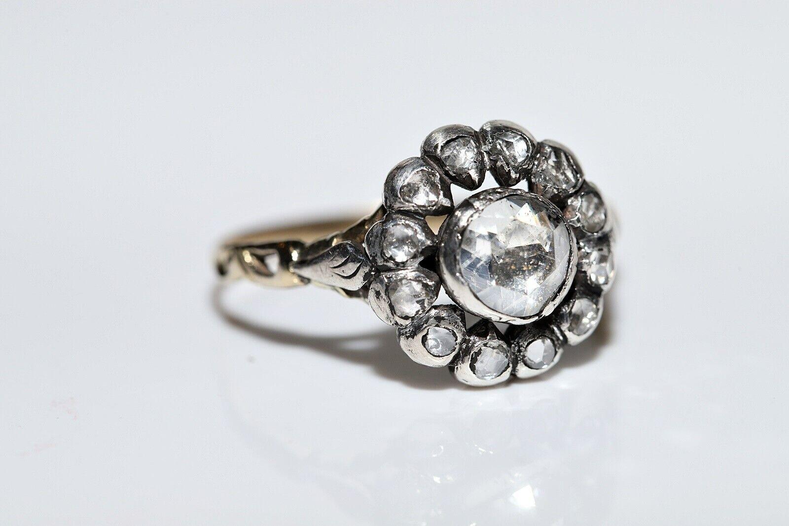 Antique Circa 1900s 14k Gold Top Silver Natural Rose Cut Diamond Ring For Sale 1