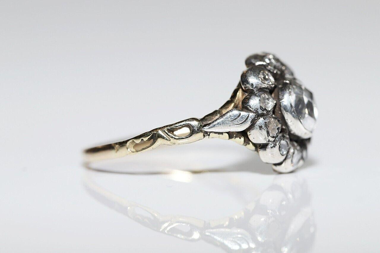 Bague ancienne datant des années 1900, or 14 carats, argent et diamants naturels taille rose en vente 1