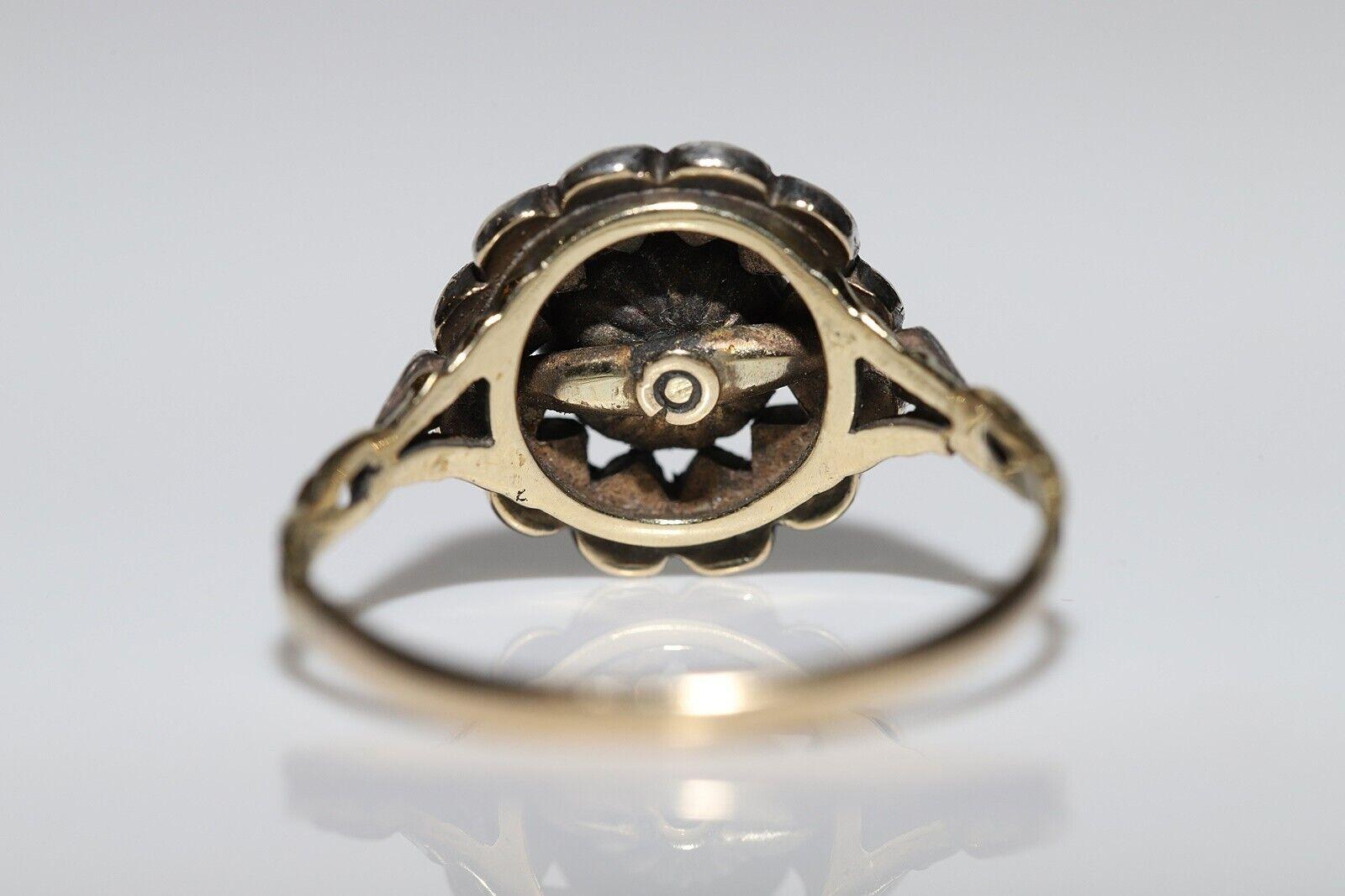 Antique Circa 1900s 14k Gold Top Silver Natural Rose Cut Diamond Ring For Sale 3