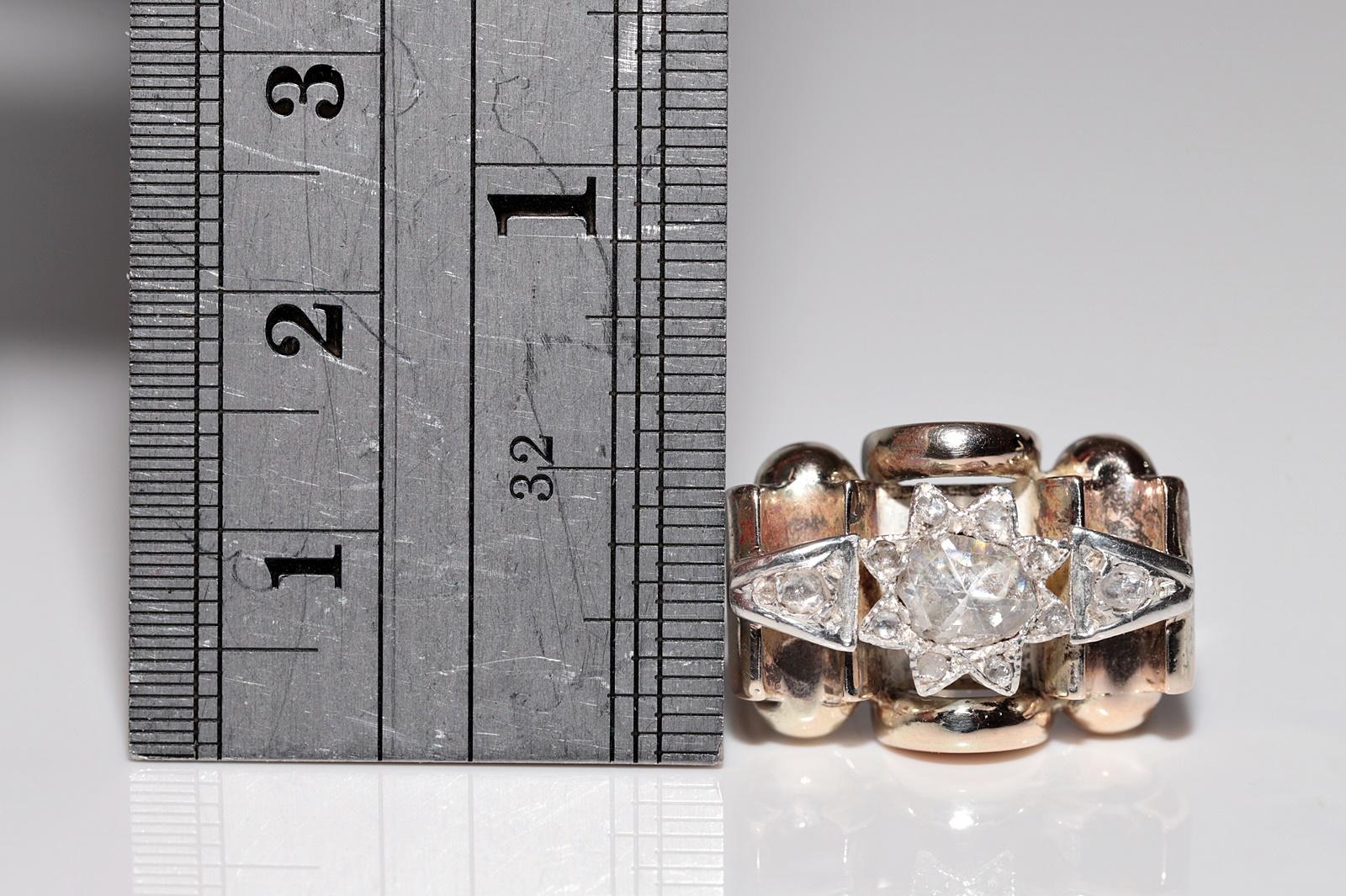 Bague ancienne datant des années 1900, or 14 carats, argent et diamants naturels taille rose en vente 2