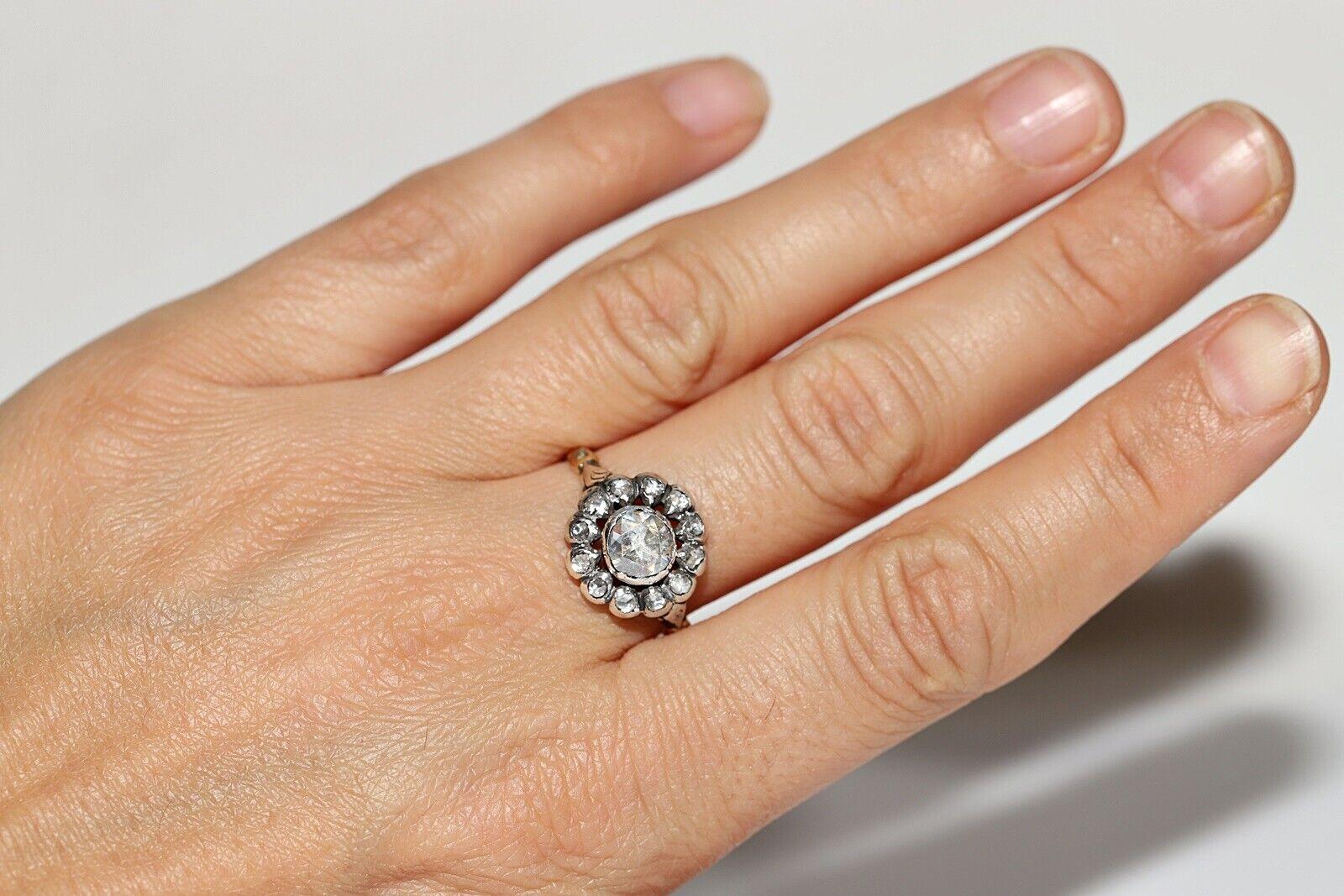 Antique Circa 1900s 14k Gold Top Silver Natural Rose Cut Diamond Ring For Sale 4