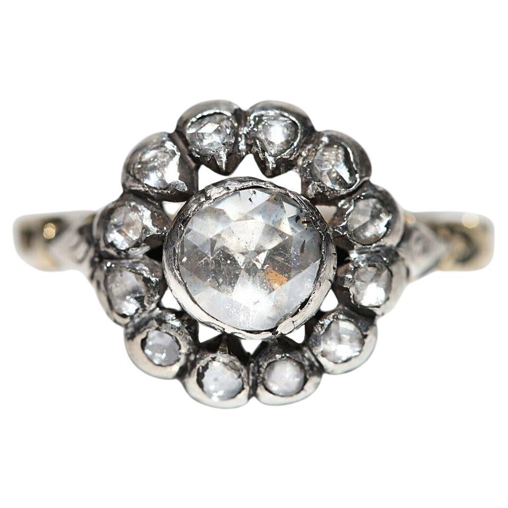 Bague ancienne datant des années 1900, or 14 carats, argent et diamants naturels taille rose