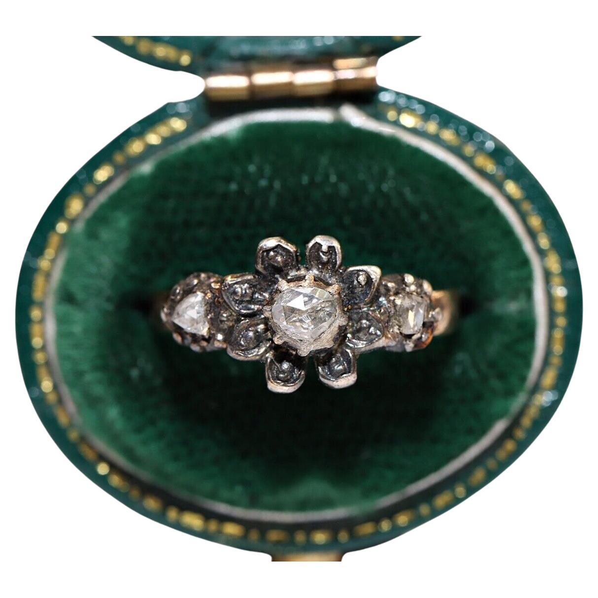 Antiguo Circa 1900s Oro 14k Plata Superior Diamante talla rosa natural Bonito Anillo en venta