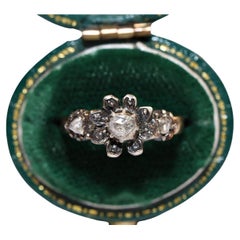 Antiguo Circa 1900s Oro 14k Plata Superior Diamante talla rosa natural Bonito Anillo