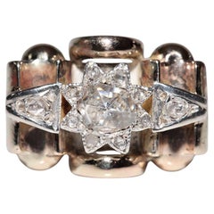 Antique Circa 1900s 14k Gold Top Silver Natural Rose Cut Diamond Ring