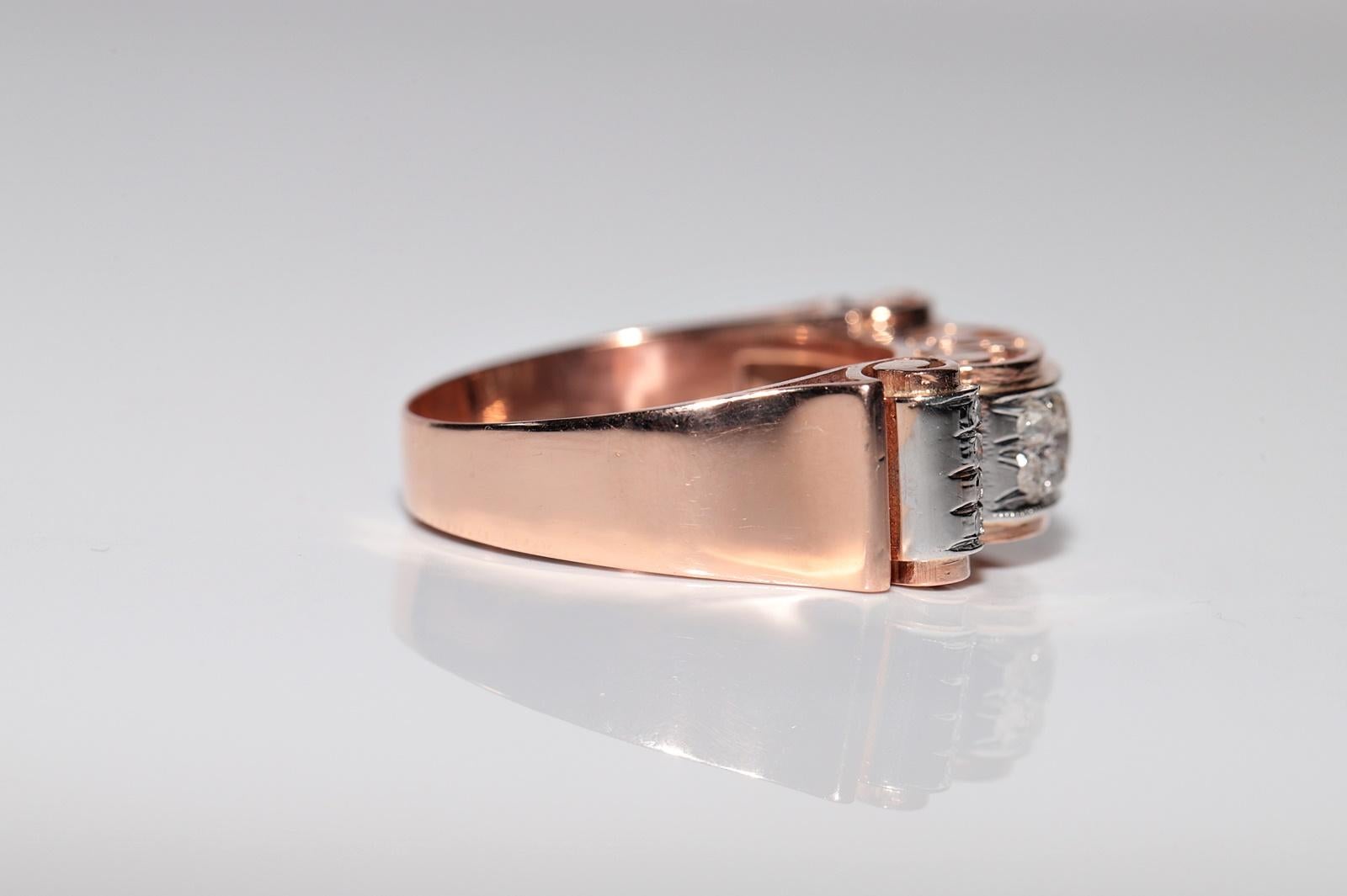 Antique Circa 1900s 14k Rose Gold Natural Diamond Decorate Tank Ring For Sale 4
