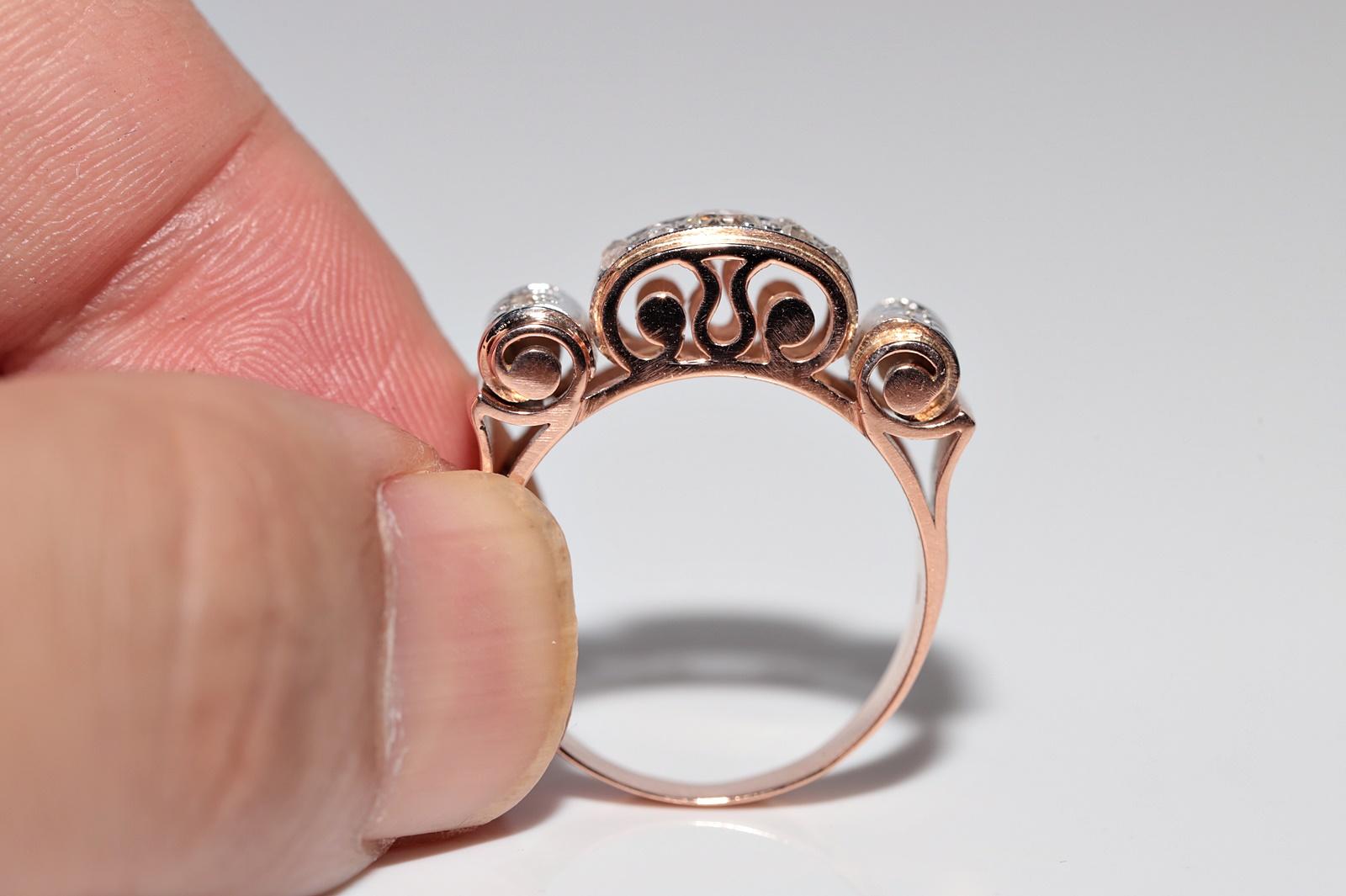 Bague débardeur ancienne des années 1900 en or rose 14 carats décorée de diamants naturels en vente 5