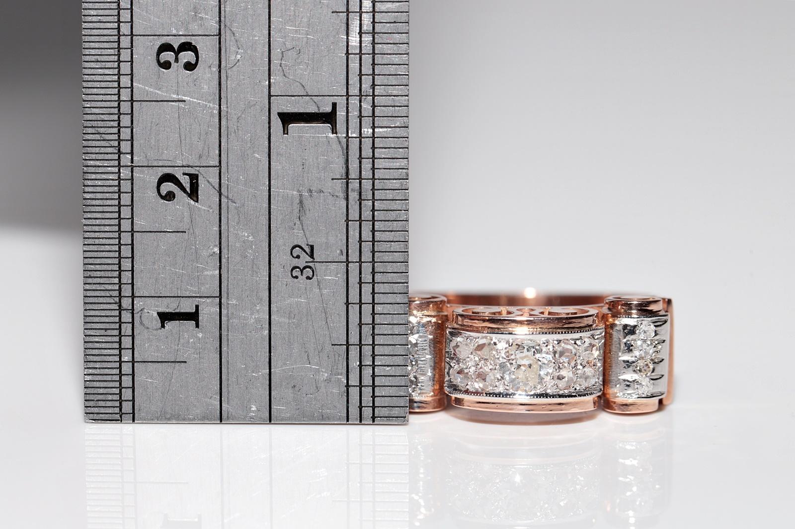 Bague débardeur ancienne des années 1900 en or rose 14 carats décorée de diamants naturels en vente 8