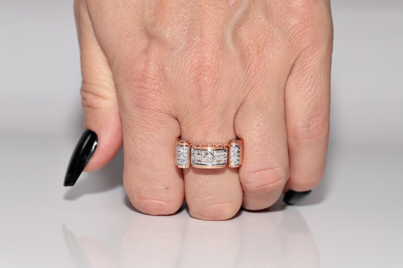 Victorian Antique Circa 1900s 14k Rose Gold Natural Diamond Decorate Tank Ring For Sale