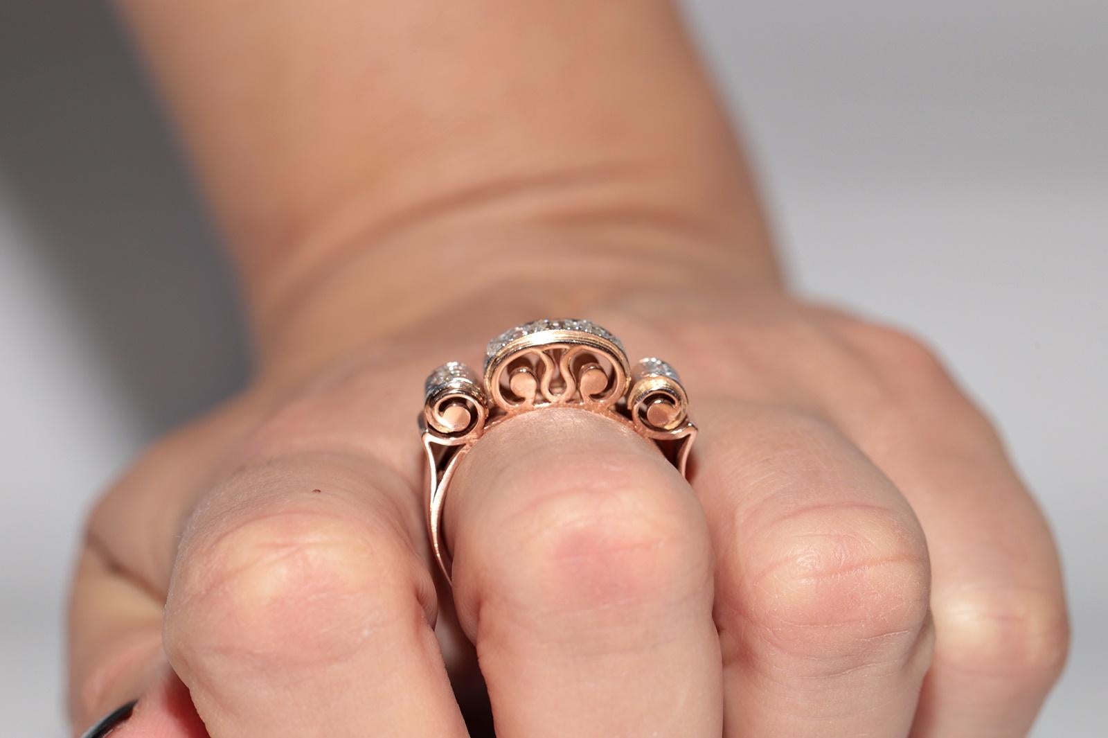 Women's Antique Circa 1900s 14k Rose Gold Natural Diamond Decorate Tank Ring For Sale
