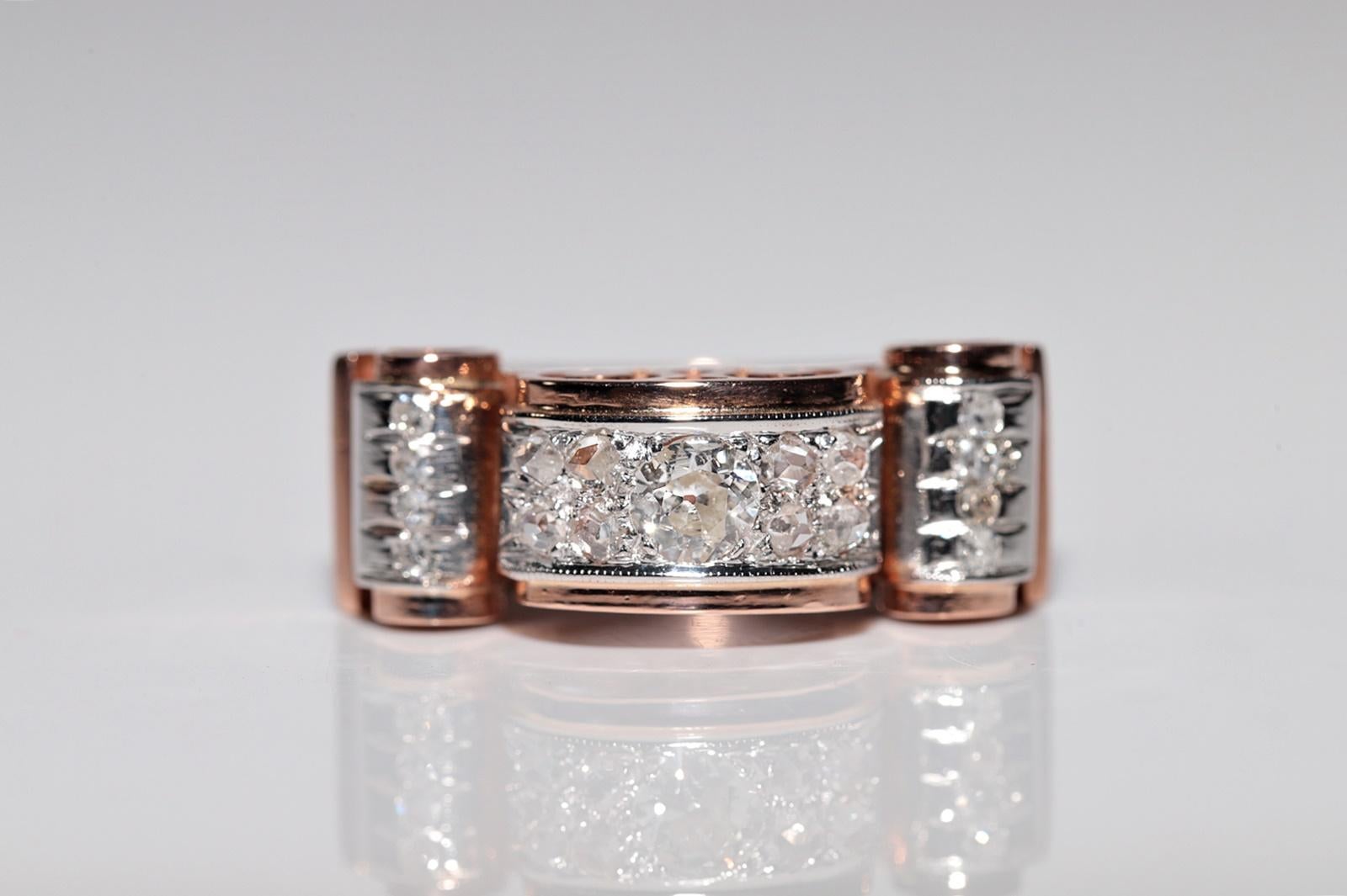 Antique Circa 1900s 14k Rose Gold Natural Diamond Decorate Tank Ring For Sale 2
