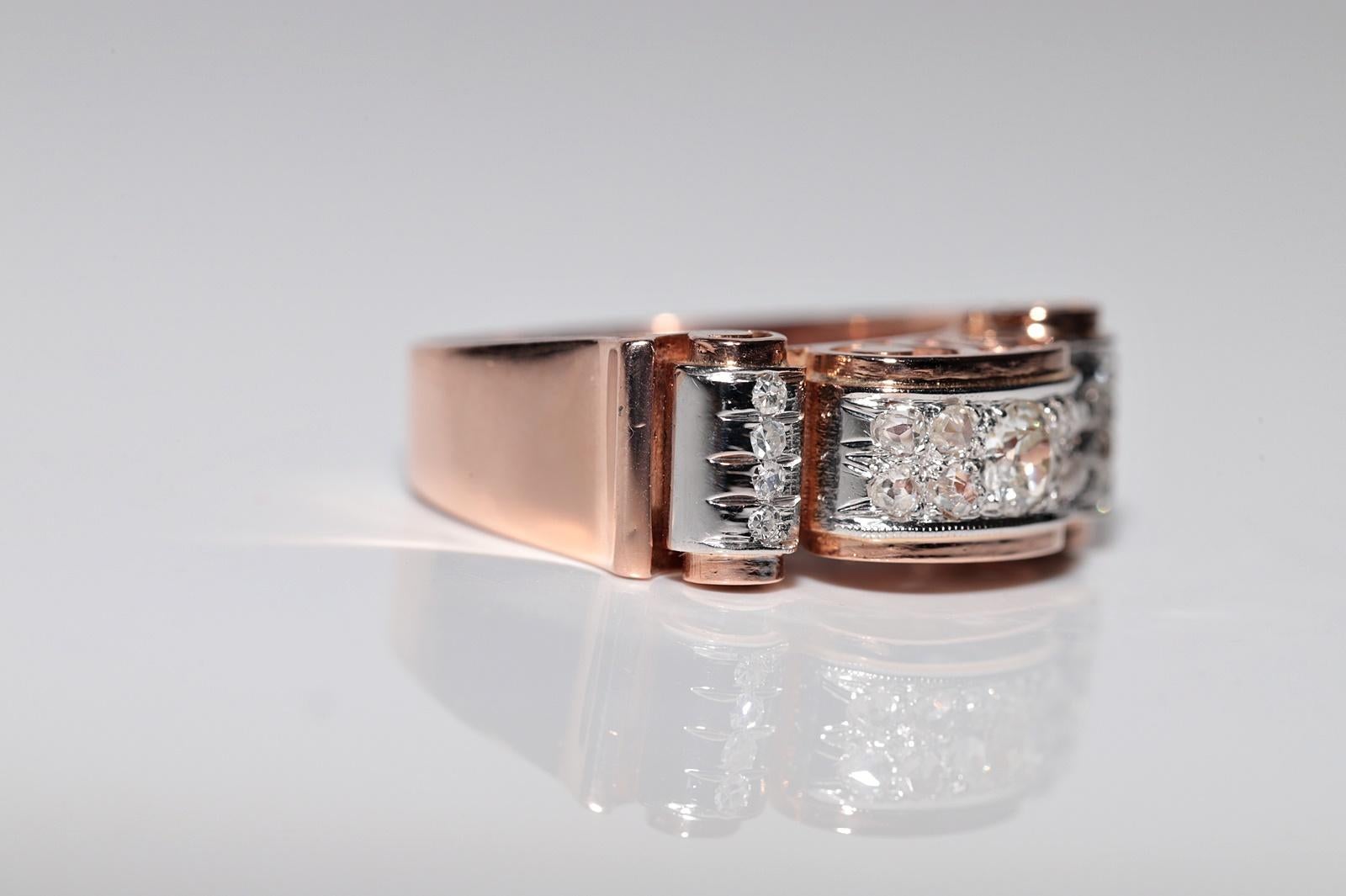 Bague débardeur ancienne des années 1900 en or rose 14 carats décorée de diamants naturels en vente 3