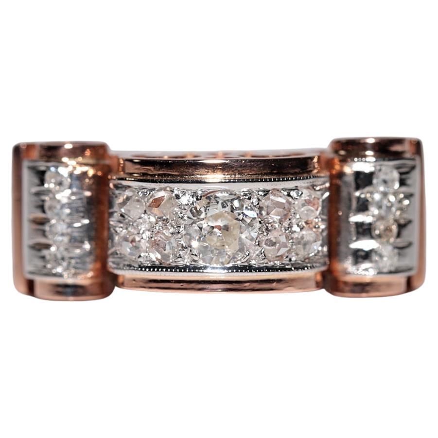 Antique Circa 1900s 14k Rose Gold Natural Diamond Decorate Tank Ring