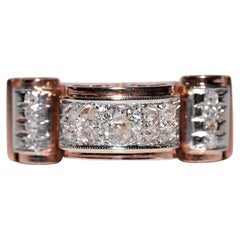 Antique Circa 1900s 14k Rose Gold Natural Diamond Decorate Tank Ring