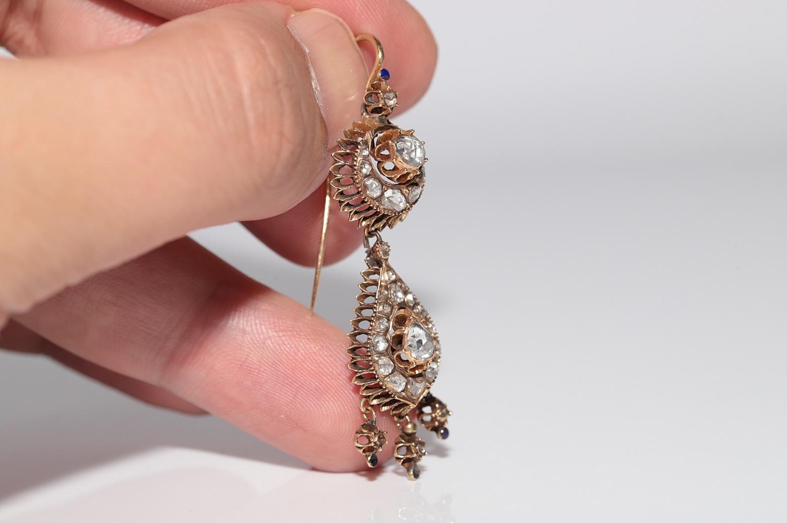 Antiquité Circa 1900s Or 16k Ottoman Naturel Diamant Rose Cut Drop Earring en vente 5