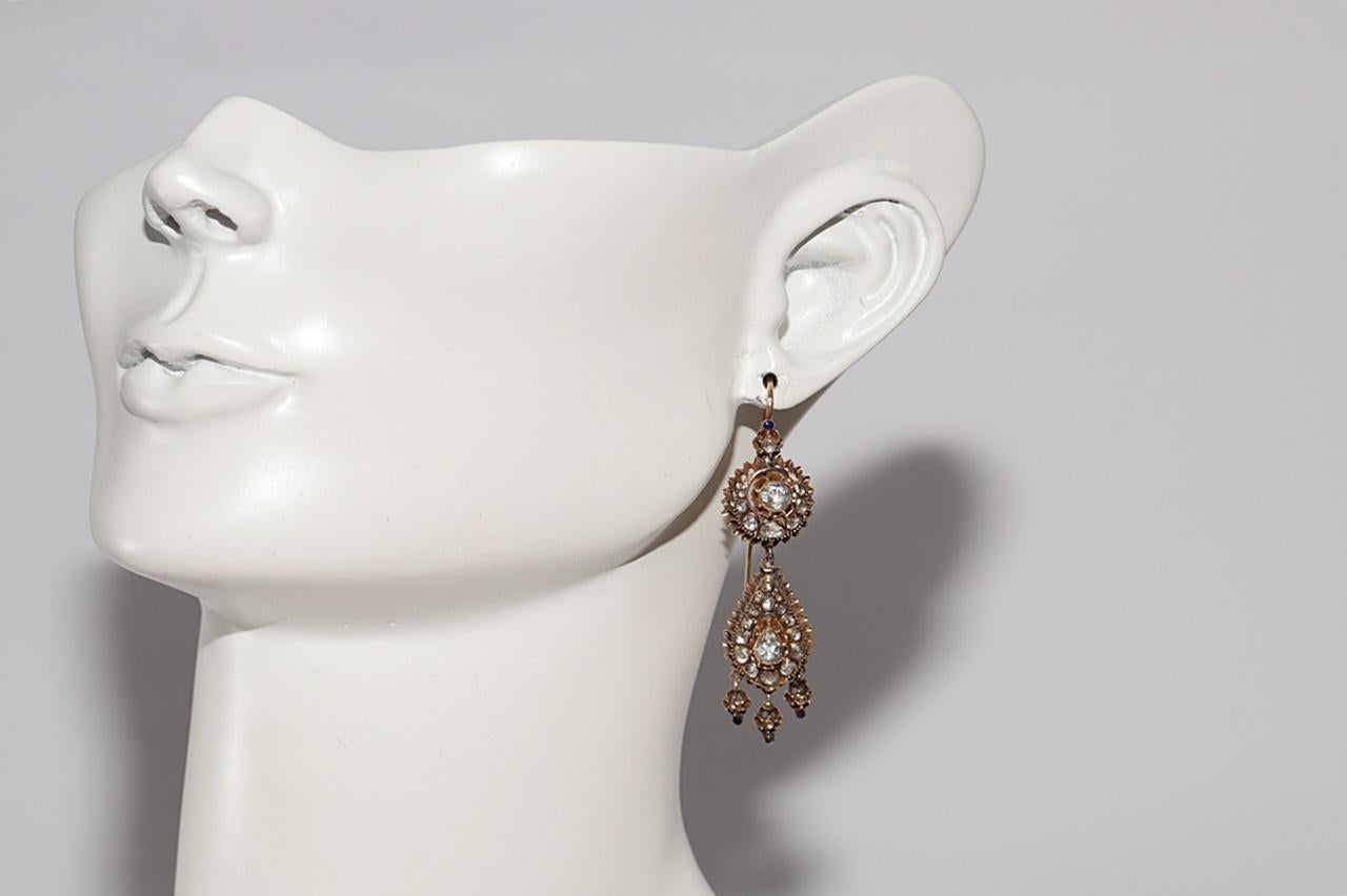 Antiquité Circa 1900s Or 16k Ottoman Naturel Diamant Rose Cut Drop Earring en vente 9
