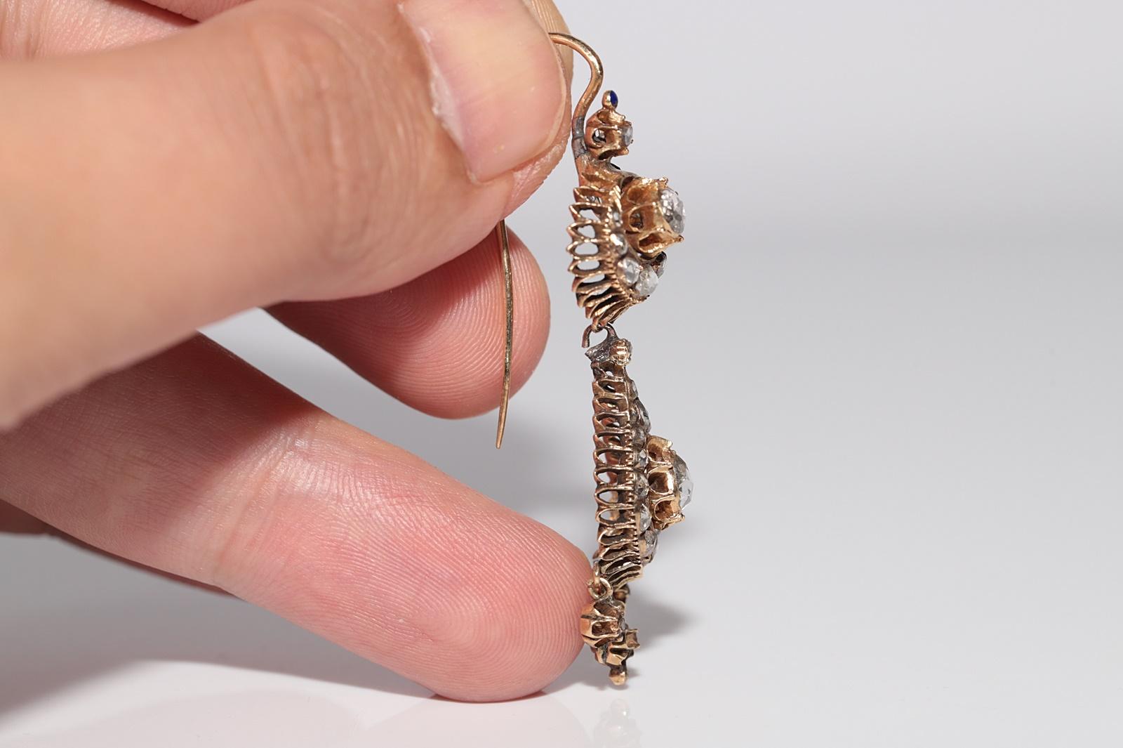 Antiquité Circa 1900s Or 16k Ottoman Naturel Diamant Rose Cut Drop Earring en vente 1
