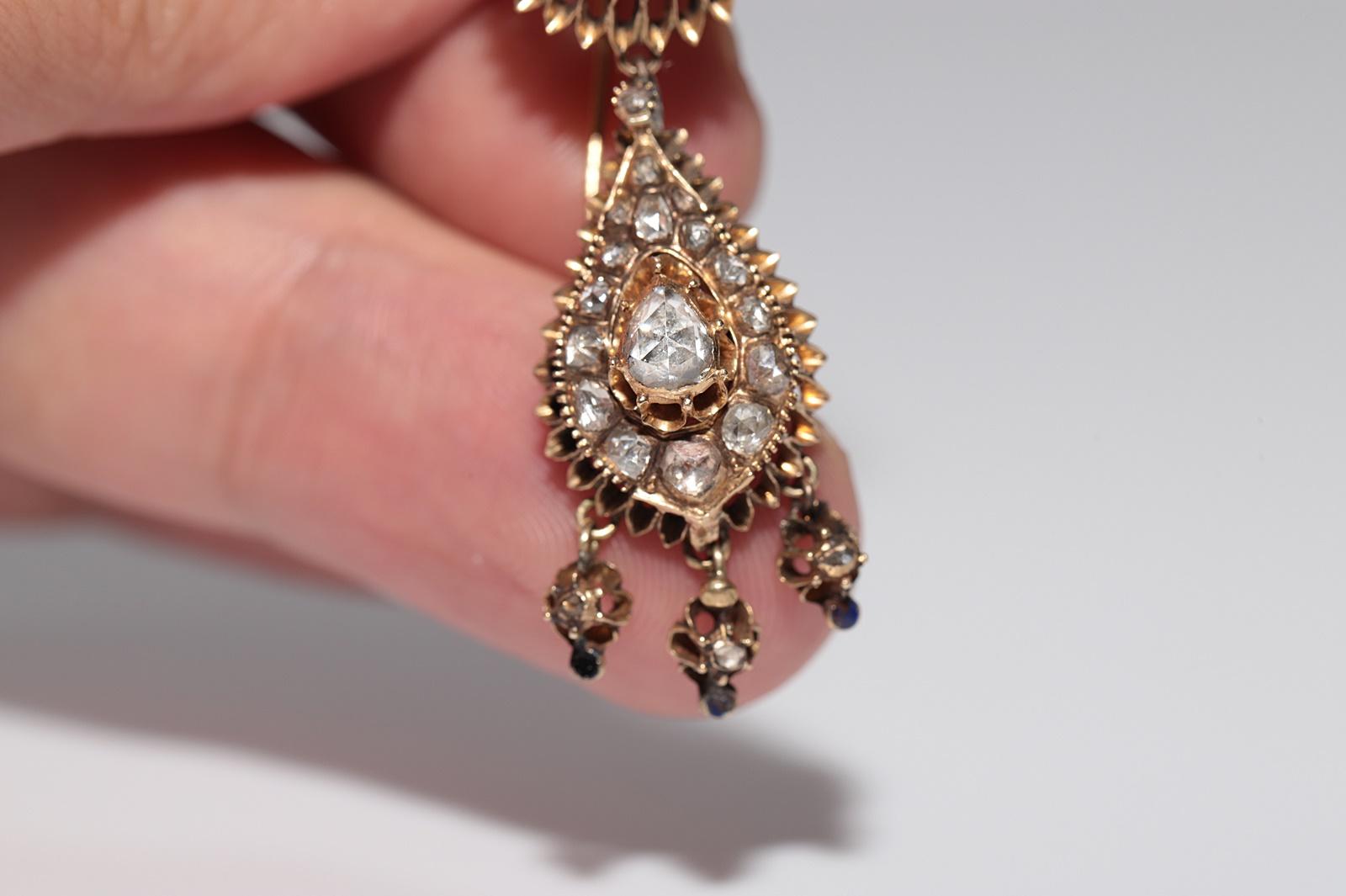 Antiquité Circa 1900s Or 16k Ottoman Naturel Diamant Rose Cut Drop Earring en vente 2
