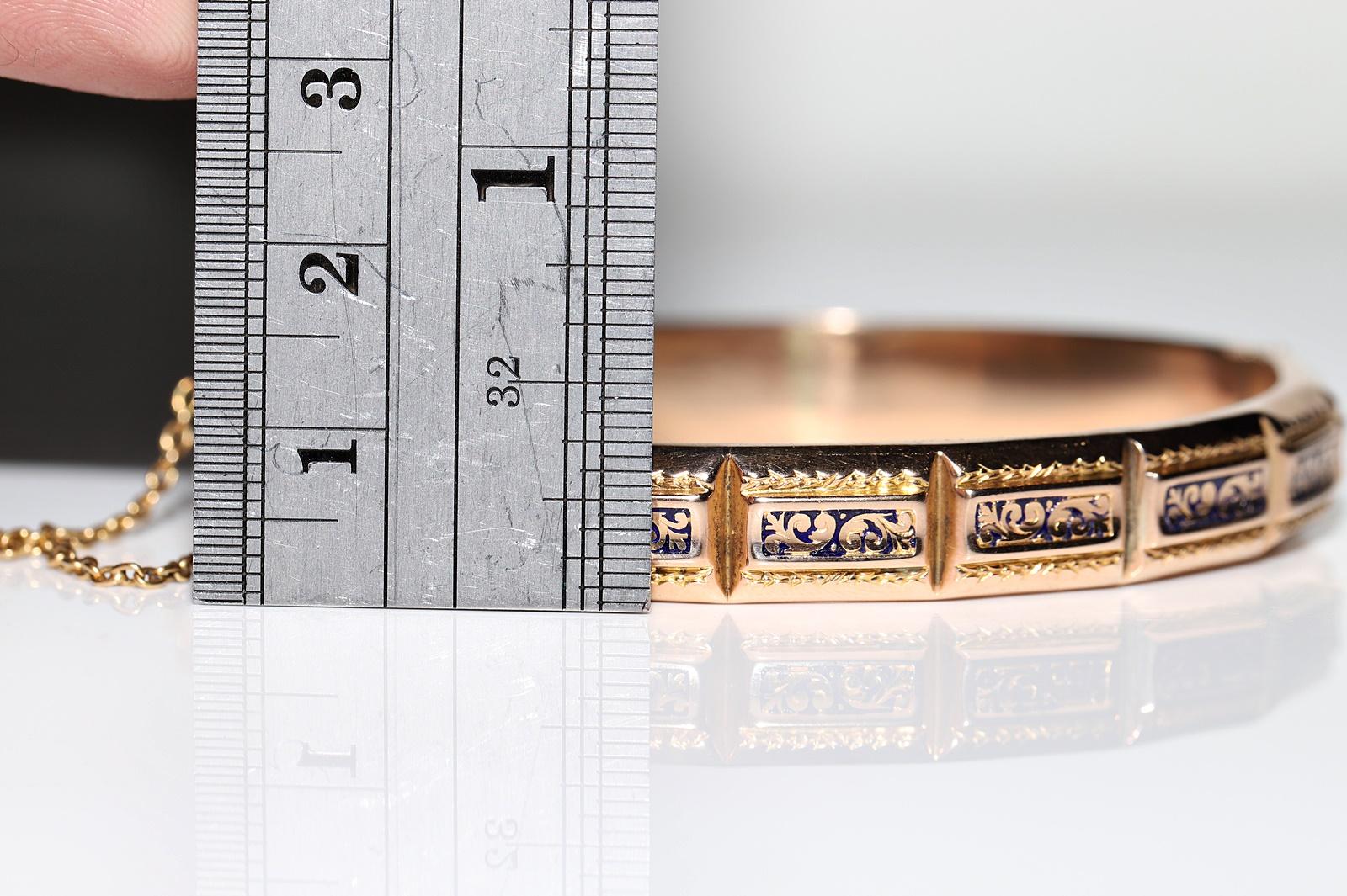 Antique Circa 1900s 18k Gold Enamel Decorated Bracelet For Sale 6