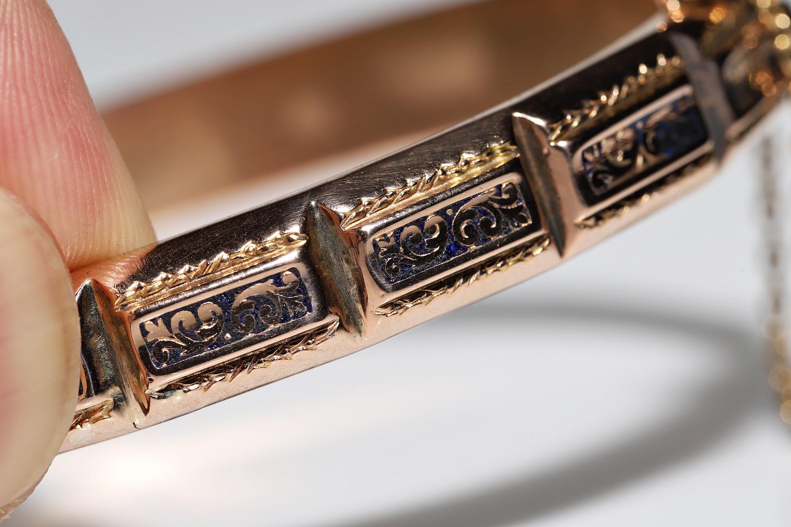 Antique Circa 1900s 18k Gold Enamel Decorated Bracelet For Sale 2